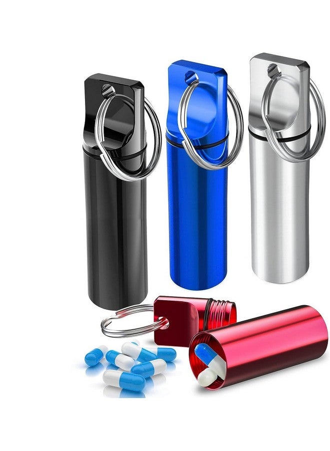 MTROYALDIA Keychain Pill Holder (4 Pack), Aluminum Waterproof Portable Small Travel Medicine Bottle Case Box Container for Purse, Mini Metal Capsule/Tablet Keeper Pocket Organizer for Men & Women - Image 1
