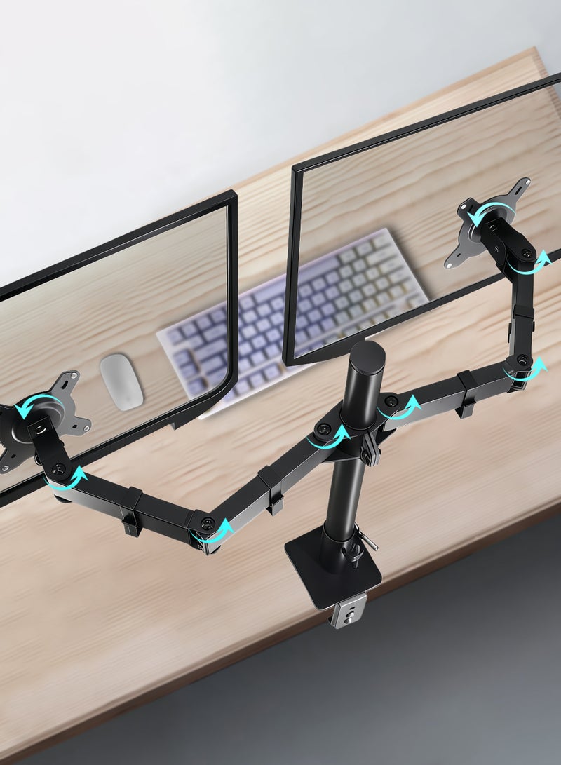 Dual Monitor Mount with Clamp and Grommet Base, Heavy Duty Gaming Monitor Stand, Fully Adjustable Arms, Hold 2 Screens up to 32 inches and 9kg - Image 1