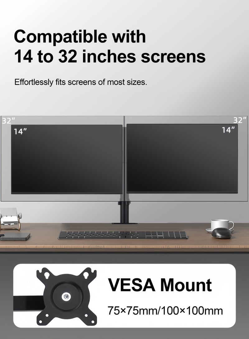 Dual Monitor Mount with Clamp and Grommet Base, Heavy Duty Gaming Monitor Stand, Fully Adjustable Arms, Hold 2 Screens up to 32 inches and 9kg - Image 3