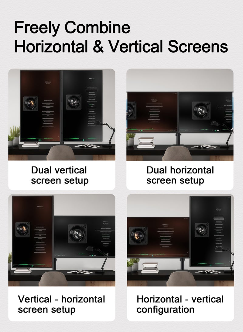 Dual Monitor Mount with Clamp and Grommet Base, Heavy Duty Gaming Monitor Stand, Fully Adjustable Arms, Hold 2 Screens up to 32 inches and 9kg - Image 4