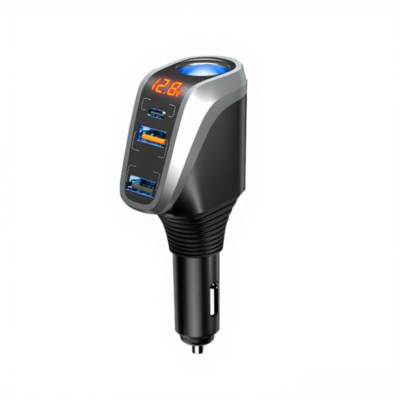 OZIO USB Car Charger Type 3 Silver Multifunctional Quick Charge Device - Universal Shaft Design Car Charge Adapter with Voltage Detection for Multiple Devices - Image 1