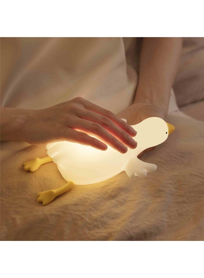BlueFire Squishy Goose Silicone Night Light Timer - Rechargeable, Dimmable, Touch Bedside Lamp, Cute Duck Table Decor for Nursery, Kids Room, Breastfeeding, & Halloween Fun Gifts (Warm White) - Image 1