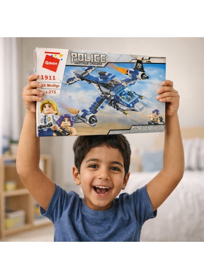 Qman Police Battle Force – The Secret Mission Aircraft Building Set (275 Pieces) with 2 Minifigures | Police Action Plane Toy for Kids Ages 6+ - Image 2