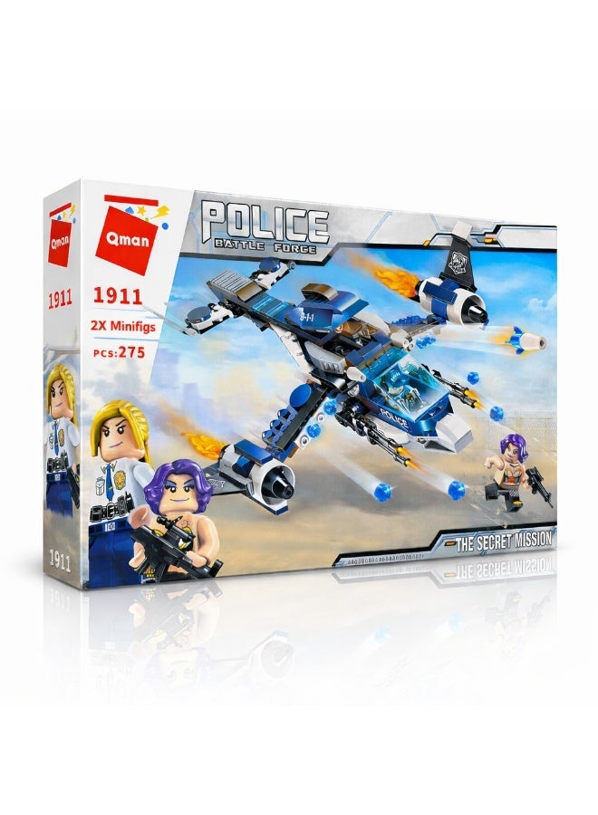 Qman Police Battle Force – The Secret Mission Aircraft Building Set (275 Pieces) with 2 Minifigures | Police Action Plane Toy for Kids Ages 6+ - Image 4