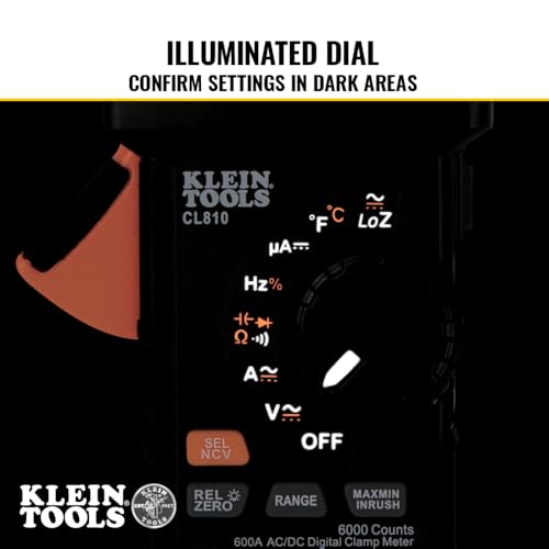 Klein Tools مقياس كلين للأدوات CL810 الرقمي، نطاق تلقائي TRMS، فولت/تيار AC/DC، LOZ، استمرارية، تردد، سعة، NCVT، درجة حرارة، أكثر من 1000 فولت، مصباح يدوي - Image 3