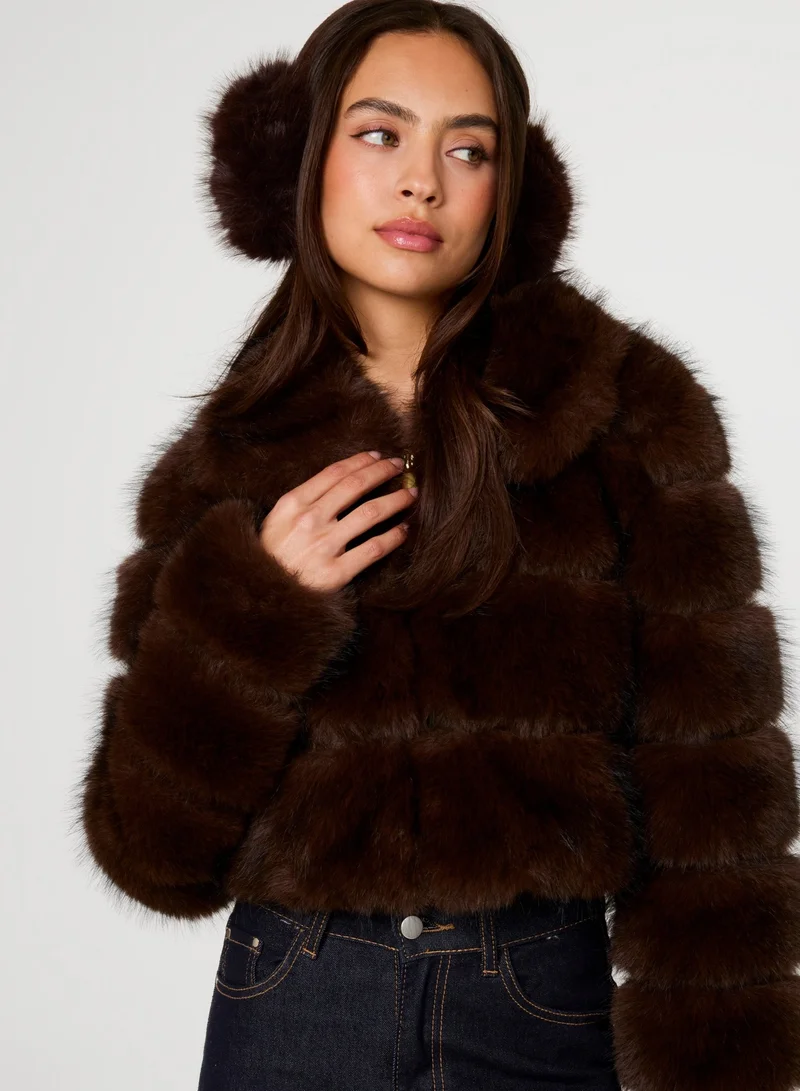 Pink Vanilla  Faux Fur Cropped Coat for Women | Best Price UAE