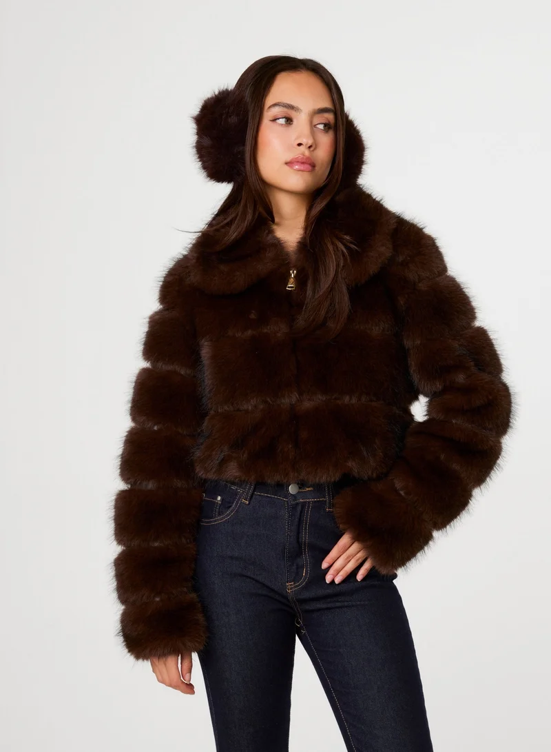 Pink Vanilla  Faux Fur Cropped Coat for Women | Best Price UAE