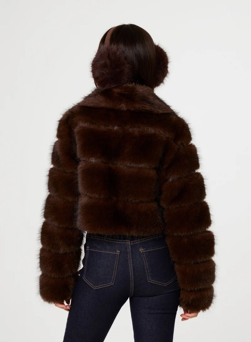 Pink Vanilla  Faux Fur Cropped Coat for Women | Best Price UAE