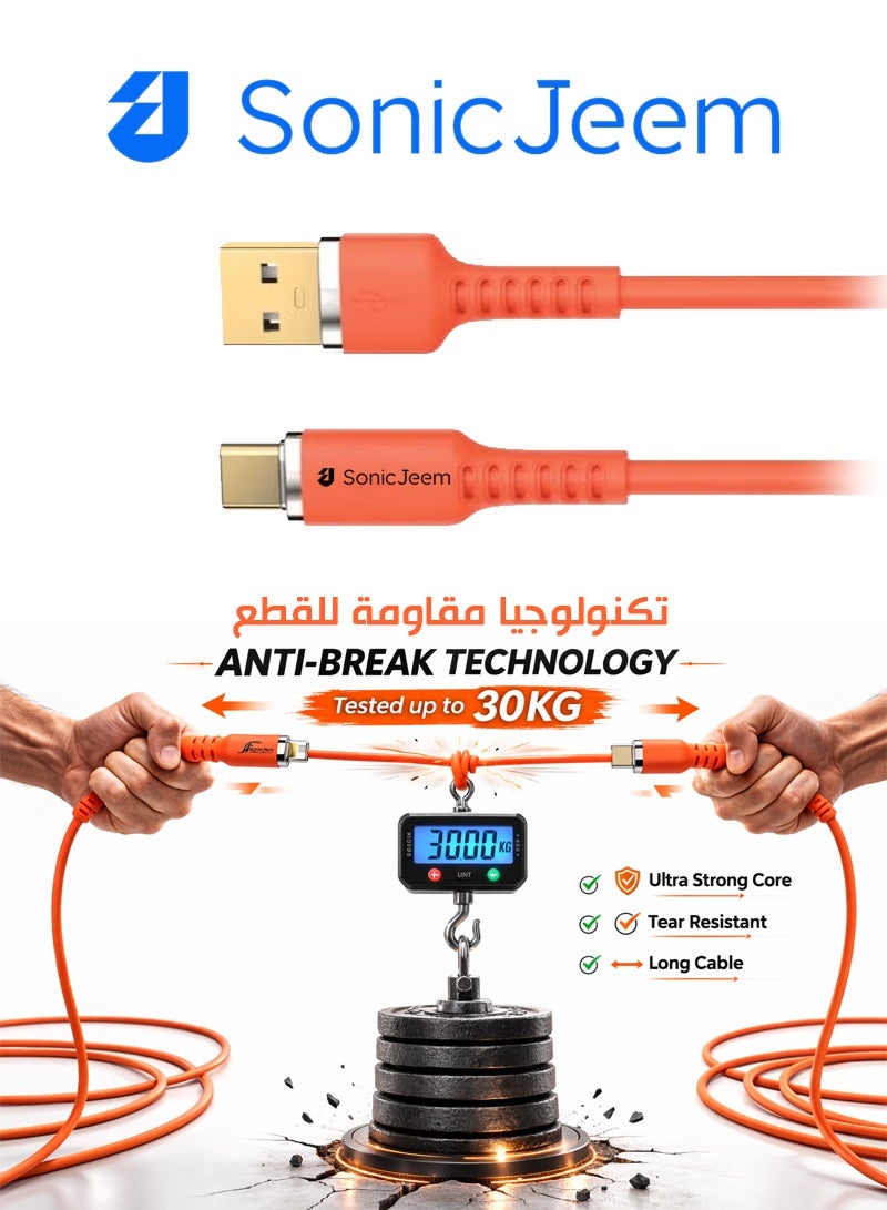 SONIC JEEM Type C cable, 1 meters long, 100W, Cut resistant - Image 1