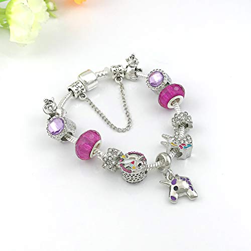 YOUFENG Love Beads Charms Bracelet for Women Snake Chain Unicorn Charm Flower Charms Bracelets Birthday Gifts for Her Amethyst Bracelet 2 - Image 4