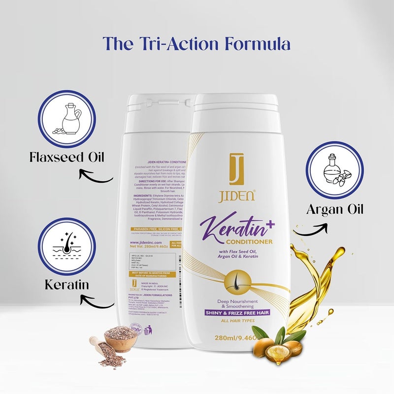 JIDEN Keratin Conditioner with Keratin Argan Oil Flaxseed Oil 280 ml Deep Nourishment Smoothening Shiny and Frizz Free Hair Suitable for All Hair Types Conditioner for Women Men - Image 3