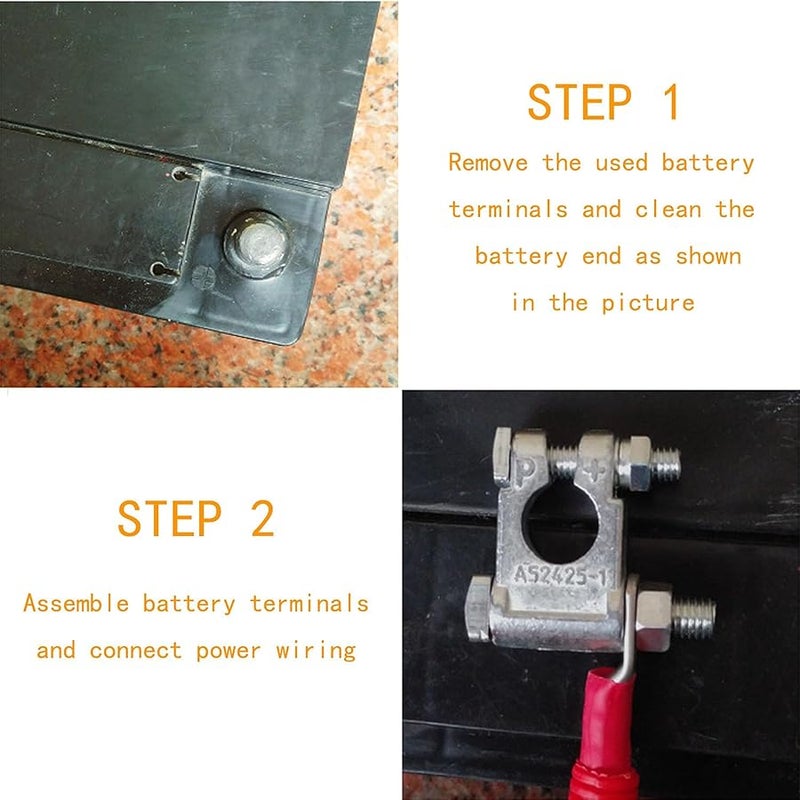 DLronwey Battery Terminal Connectors,Military Spec Positive Negative Heavy Duty Battery Terminals with 4 pcs 2 Gauge 3/8 Copper Lugs,4 Heatshrink,2 Cover and Anti Corrosion Washers - Image 5