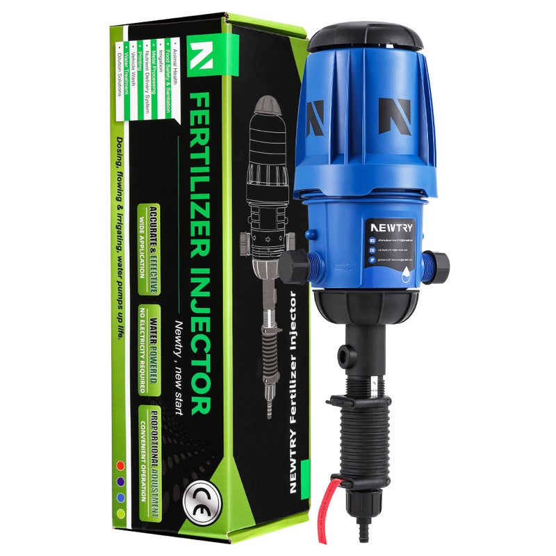 NEWTRY Fertilizer Injector for Drip Irrigation 044 Adjustable Dosing Pump 34 NPT Water Powered Liquid Doser for Garden Greenhouse Irrigation Hydroponic System Farm Grow Tent