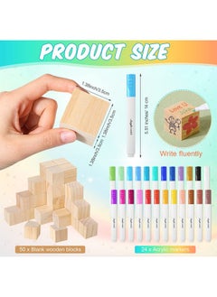 Tatuo 75Pcs Baby Shower Games Sign Kit Including Decorate A Block Game Sign 50Pcs Diy Blank Wooden Block 24Pcs Acrylic Paint Marker Baby Shower Prize For Game Winners Gender Reveal Party(Greenery)  - Image 4