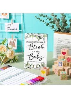 Tatuo 75Pcs Baby Shower Games Sign Kit Including Decorate A Block Game Sign 50Pcs Diy Blank Wooden Block 24Pcs Acrylic Paint Marker Baby Shower Prize For Game Winners Gender Reveal Party(Greenery)  - Image 5