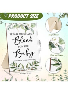 Tatuo 75Pcs Baby Shower Games Sign Kit Including Decorate A Block Game Sign 50Pcs Diy Blank Wooden Block 24Pcs Acrylic Paint Marker Baby Shower Prize For Game Winners Gender Reveal Party(Greenery)  - Image 3