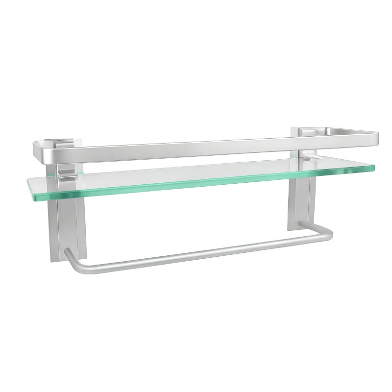 Lumclaw Bathroom Shelves with Towel Holder Rustproof 15.7'' Tempered Glass Shelf with Rails Wall Mounted Stainless Steel, Polished Chrome Decorative - Image 1
