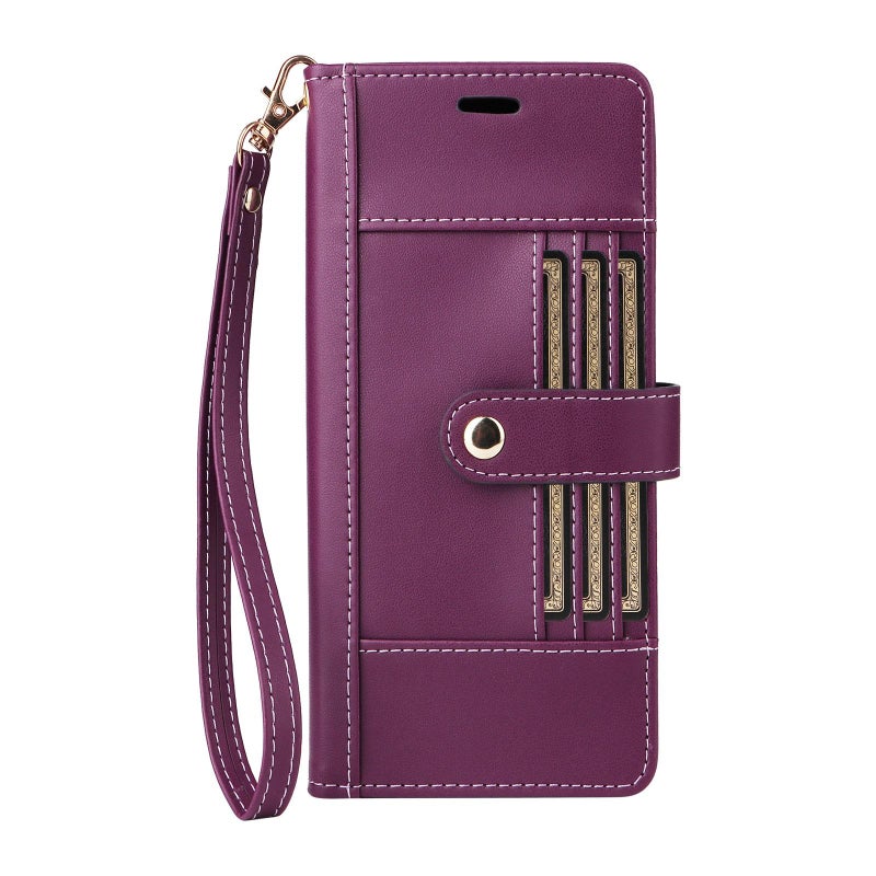 erorex For OPPO Reno13F 4G / 5G Six Card Slots Buckle Leather Phone Case with Lanyard(Purple) - Image 2