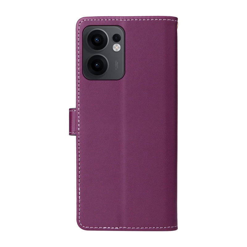 erorex For OPPO Reno13F 4G / 5G Six Card Slots Buckle Leather Phone Case with Lanyard(Purple) - Image 3