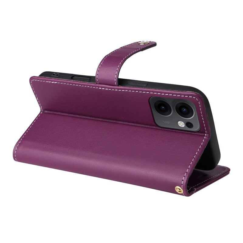 erorex For OPPO Reno13F 4G / 5G Six Card Slots Buckle Leather Phone Case with Lanyard(Purple) - Image 5