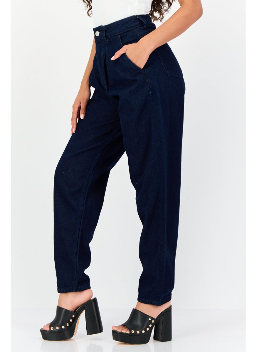 ONLY Women Regular Fit High Rise Solid Non Stretch Denim Jeans, Navy  - Image 2
