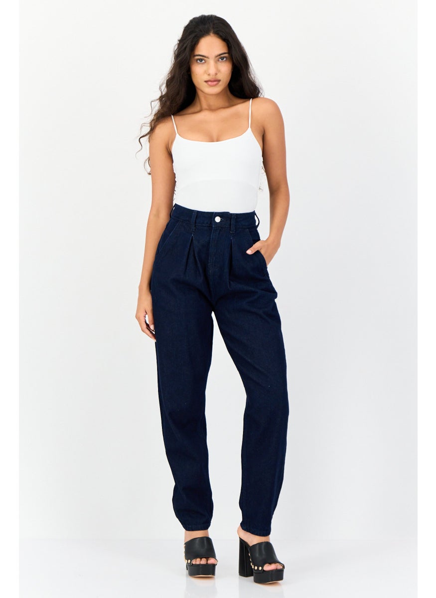 ONLY Women Regular Fit High Rise Solid Non Stretch Denim Jeans, Navy  - Image 4