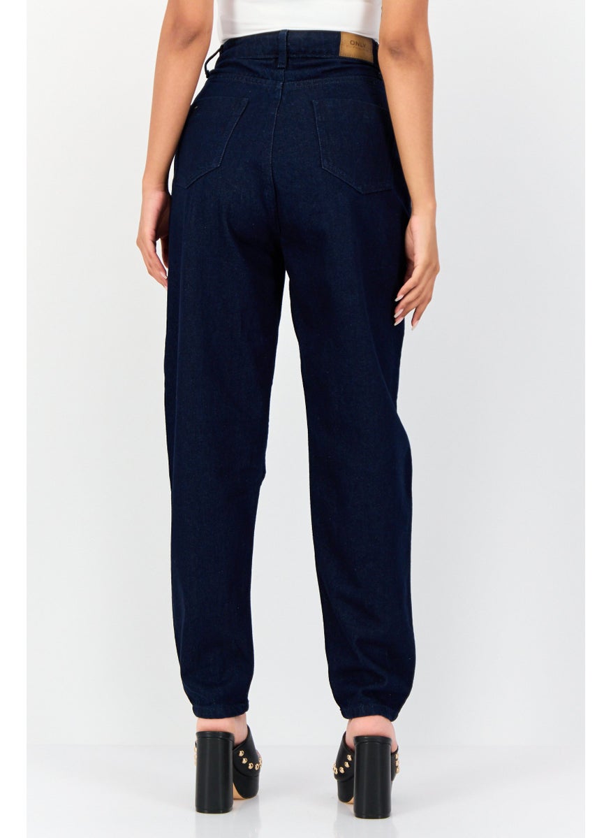 ONLY Women Regular Fit High Rise Solid Non Stretch Denim Jeans, Navy  - Image 3