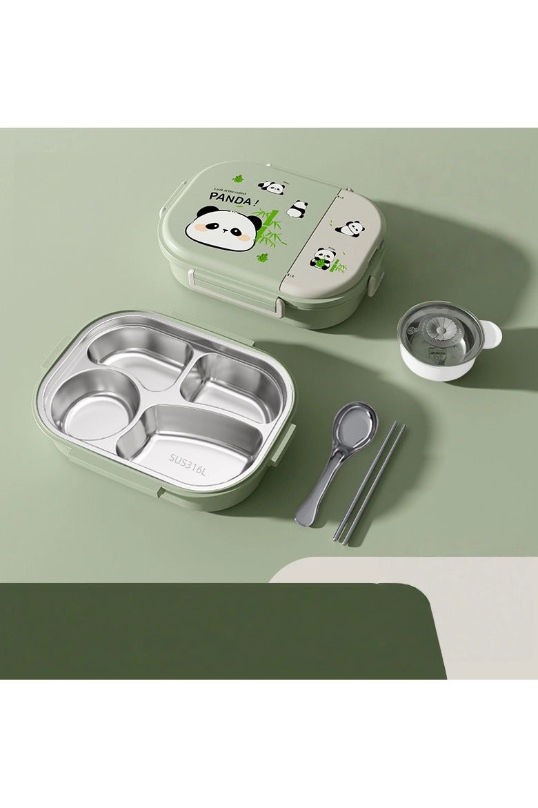 general Green Panda 316 Stainless Steel Lunch Box (Four Compartments, 1600ML) with Chopsticks, Spoon, and Soup Bowl - Portable Lunch Box for Students and Working Professionals - Image 1