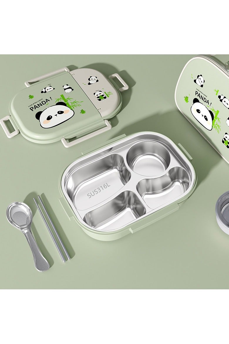 general Green Panda 316 Stainless Steel Lunch Box (Four Compartments, 1600ML) with Chopsticks, Spoon, and Soup Bowl - Portable Lunch Box for Students and Working Professionals - Image 3