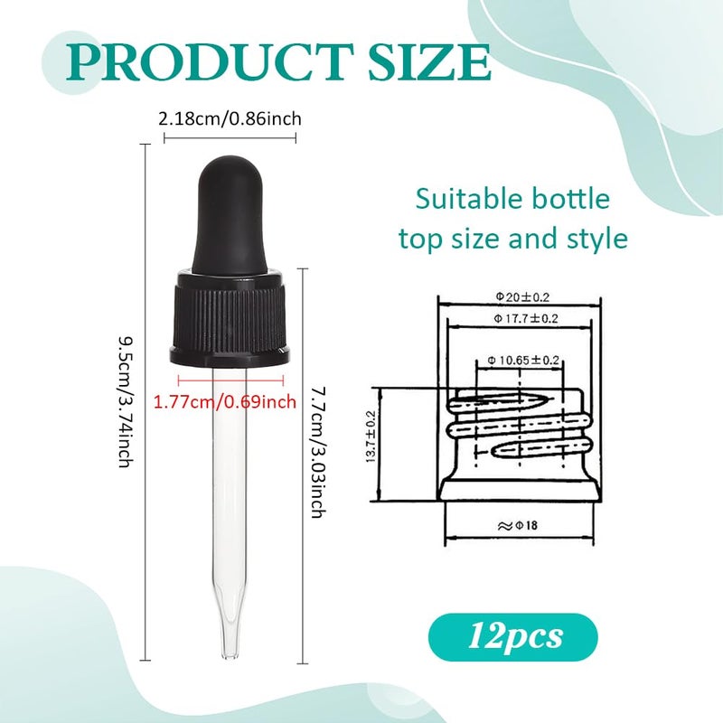 PH PandaHall 18-410 Glass Eye Droppers for 30ml/1oz Essential Oil, Set of 12 Pressure Rotating Cover Oil Droppers Pipettes Roller Tops for Dropper Bottles, Perfume, 9.5x2.18cm, Inner diameter 1.77cm - Image 2