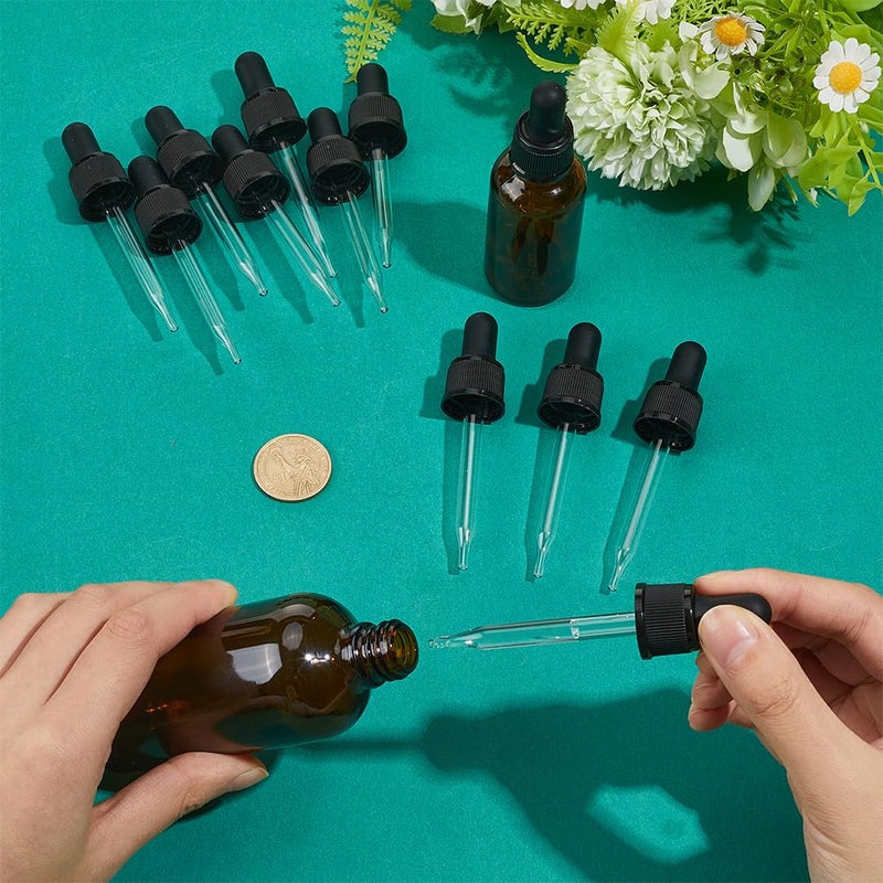 PH PandaHall 18-410 Glass Eye Droppers for 30ml/1oz Essential Oil, Set of 12 Pressure Rotating Cover Oil Droppers Pipettes Roller Tops for Dropper Bottles, Perfume, 9.5x2.18cm, Inner diameter 1.77cm - Image 3