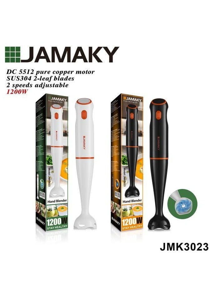 JAMAKY Italy Jamaki Plastic Hand Blender 1200 Watts, Stainless Steel Blades, Multi-Colored, Model JmK-3023, Italian - One Year Warranty  - Image 1