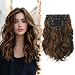 BARSDAR Short Wavy Clip in Hair Extensions - 12 Inch Highlight Extensions for Women - 6PCs Thick Soft Synthetic Hairpieces Daily - Dark Brown With Highlights - Image 2
