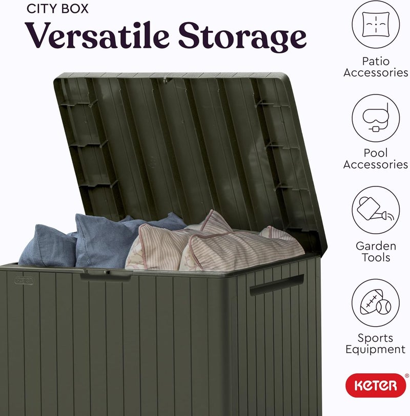 Keter City 30 Gallon Resin Outdoor Storage Box and Patio Furniture Side Table for Pool and Garden Accessories, Mossy Brown - Image 5