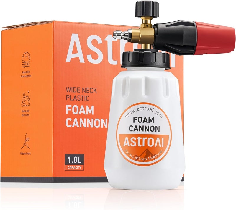 AstroAI Foam Cannon, Heavy Duty Car Foam Blaster Wide Neck Adjustable Snow Foam Lance and Thick Foam for Pressure Washer with 1/4" Quick Connector,1L Bottle - Image 1