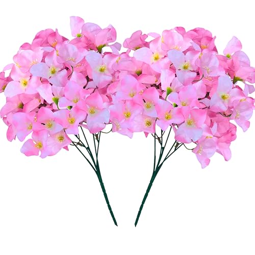 Tdas Silk Artificial bougainvillea flower plant for home decor items decoration decorative living room fake aesthetic balcony table vase house bedroom (without vase pots) 35 cm - 2 Pcs (Light Pink) - Image 1