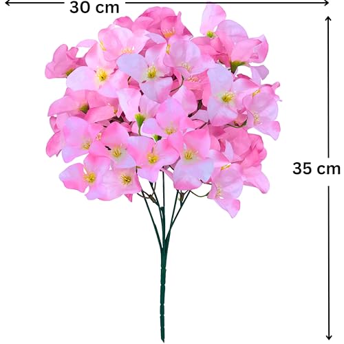 Tdas Silk Artificial bougainvillea flower plant for home decor items decoration decorative living room fake aesthetic balcony table vase house bedroom (without vase pots) 35 cm - 2 Pcs (Light Pink) - Image 2