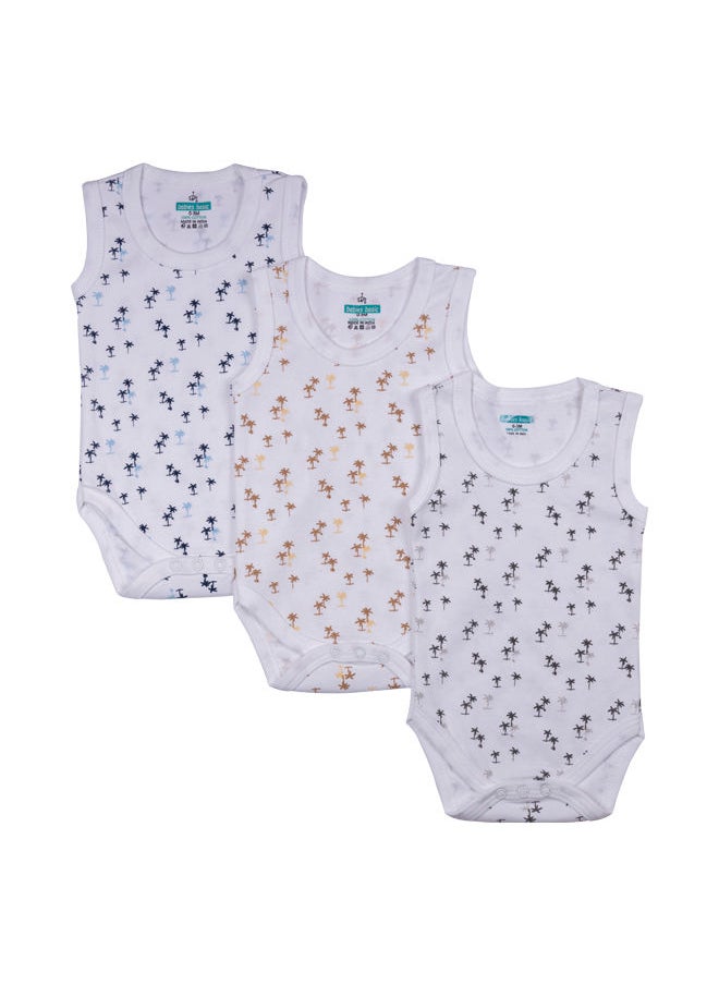 Babies Basic 100% Super Soft Cotton, Sleeveless Romper/Bodysuit, For New Born To 24Months, Set Of 3 - Printed  - Image 1