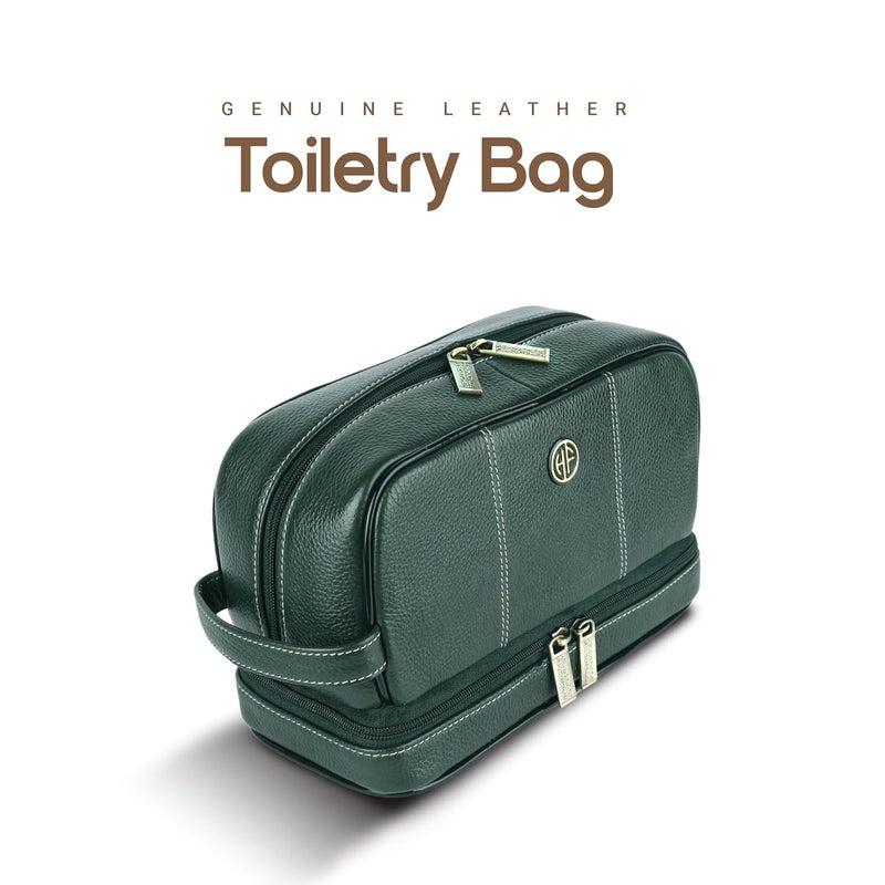 HAMMONDS FLYCATCHER Genuine Leather Toiletry Bag for Men and Women Cosmetic Organizer Bag, Travel Organizer Pouch, Shaving Kit Bag for Men Toiletry Pouch for Men with Multiple Pockets - Green - Image 2