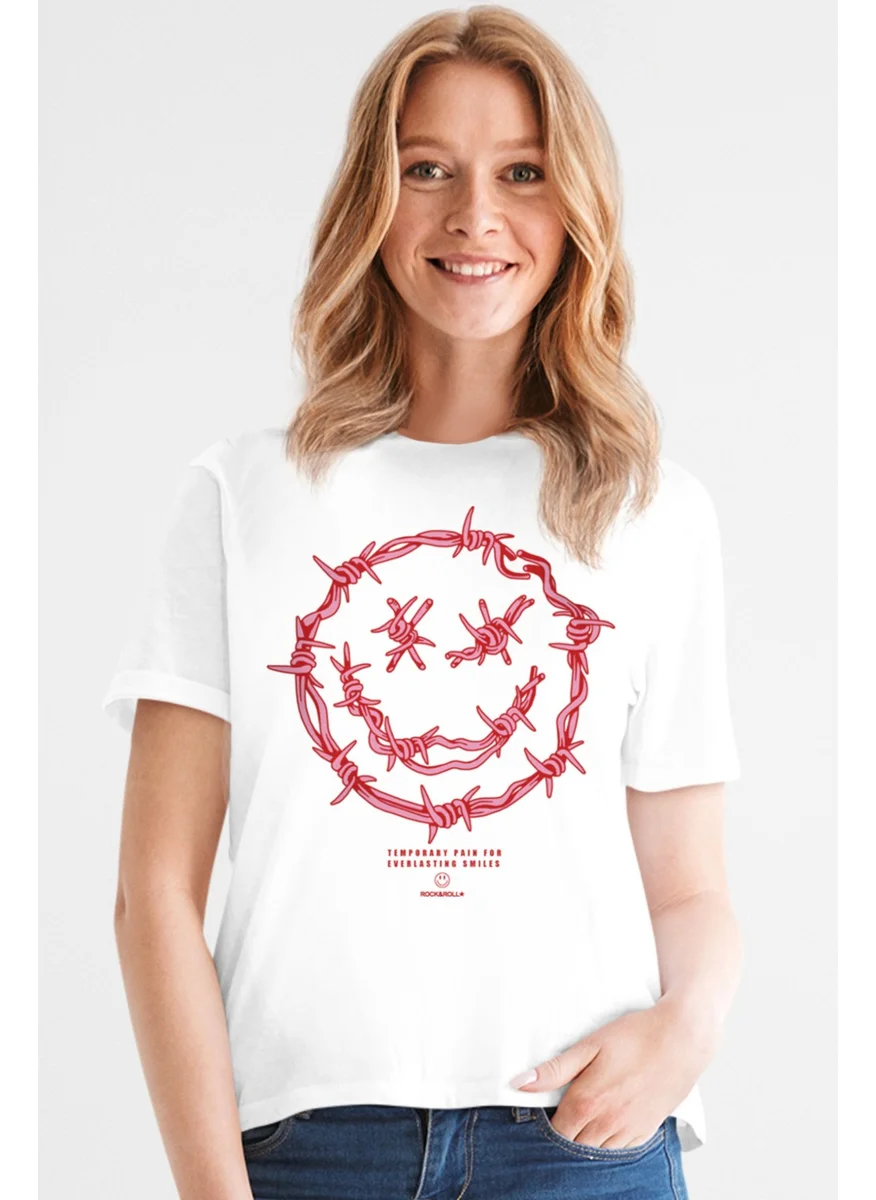 Rock&Roll Spiky Face White Women's T-shirt