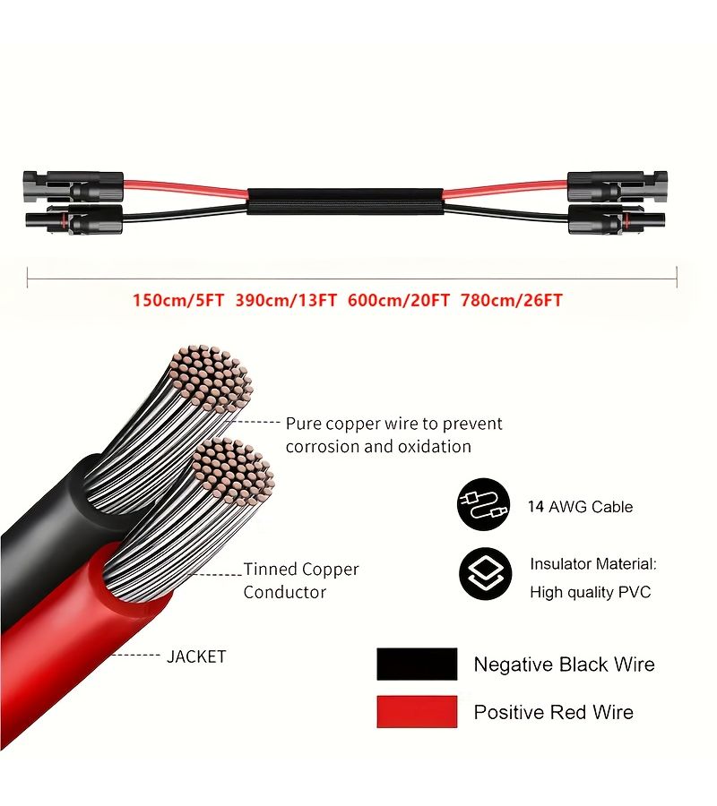 14Awg Mc4 To Mc4 Cable 5ft Fiberglass Reinforced Car Battery Charger Power Supply - Image 3