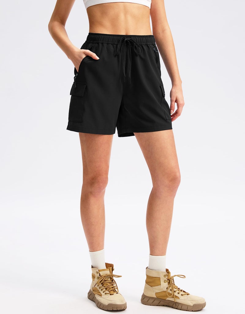 SANTINY Women's 5''/ 7'' Hiking Cargo Shorts Quick Dry Lightweight Summer Shorts for Women Athletic Golf Zipper Pockets(Black_M) - Image 3