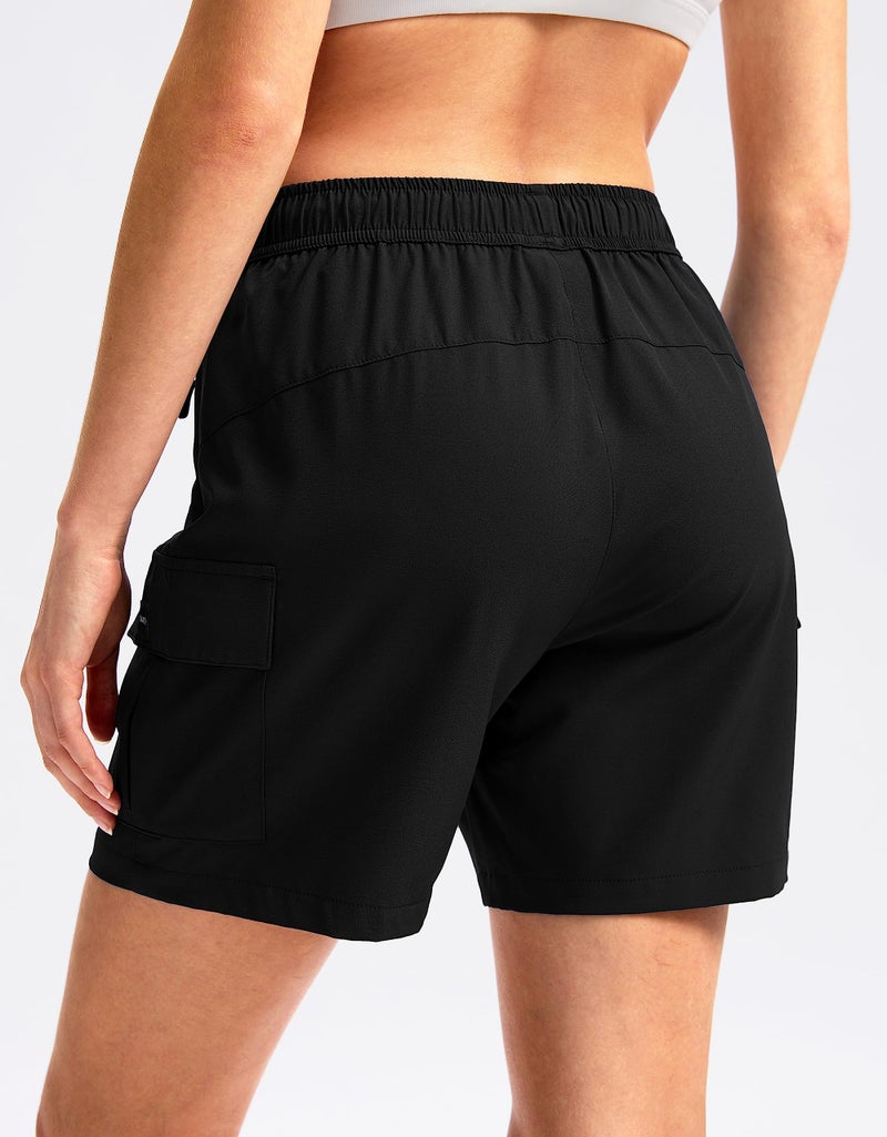 SANTINY Women's 5''/ 7'' Hiking Cargo Shorts Quick Dry Lightweight Summer Shorts for Women Athletic Golf Zipper Pockets(Black_M) - Image 2