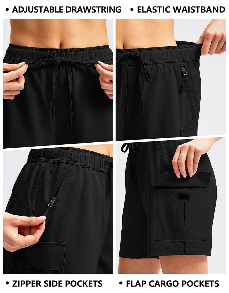 SANTINY Women's 5''/ 7'' Hiking Cargo Shorts Quick Dry Lightweight Summer Shorts for Women Athletic Golf Zipper Pockets(Black_M) - Image 4