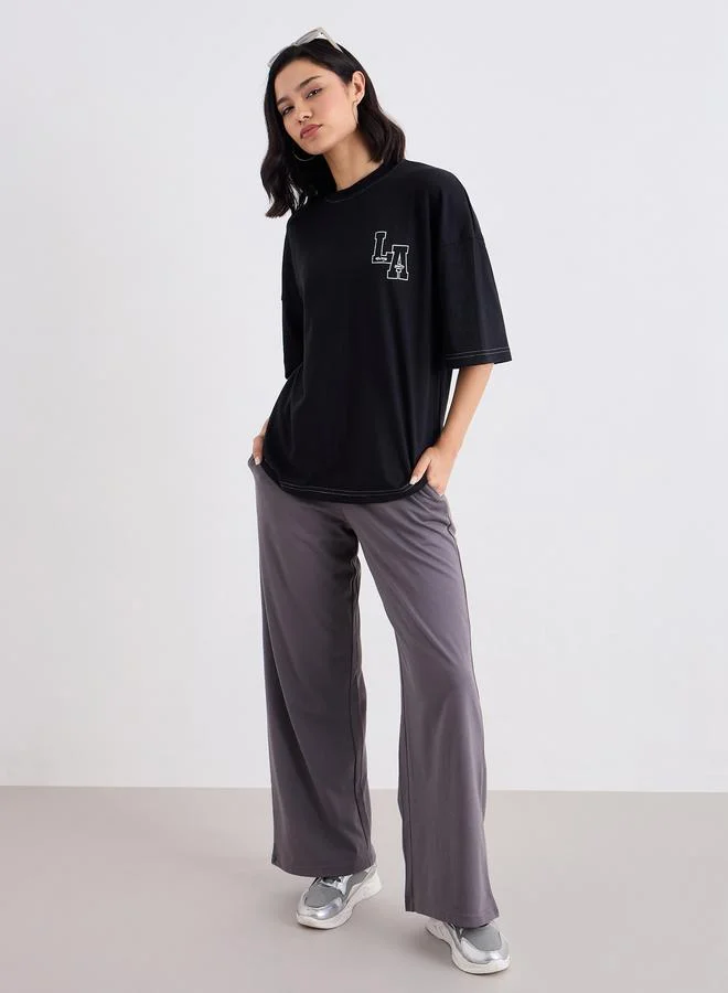 Styli Styli Black Oversized LA Graphic T-Shirt