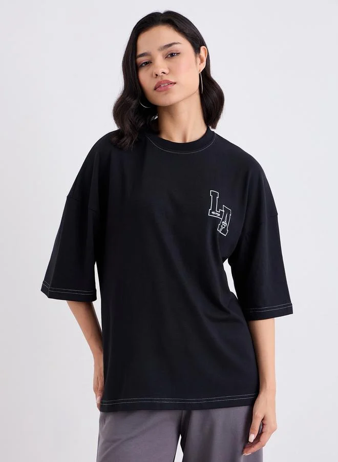 Styli Styli Black Oversized LA Graphic T-Shirt