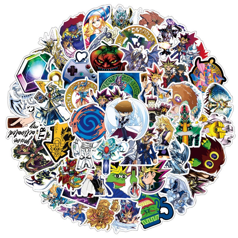 50Pcs Card Battle Game Stickers Pack  Classic Aesthetic Anime Vinyl Colorful Waterproof Cool Deacls for Water Bottle Guitar Laptop Computer Phone Adults Luggage