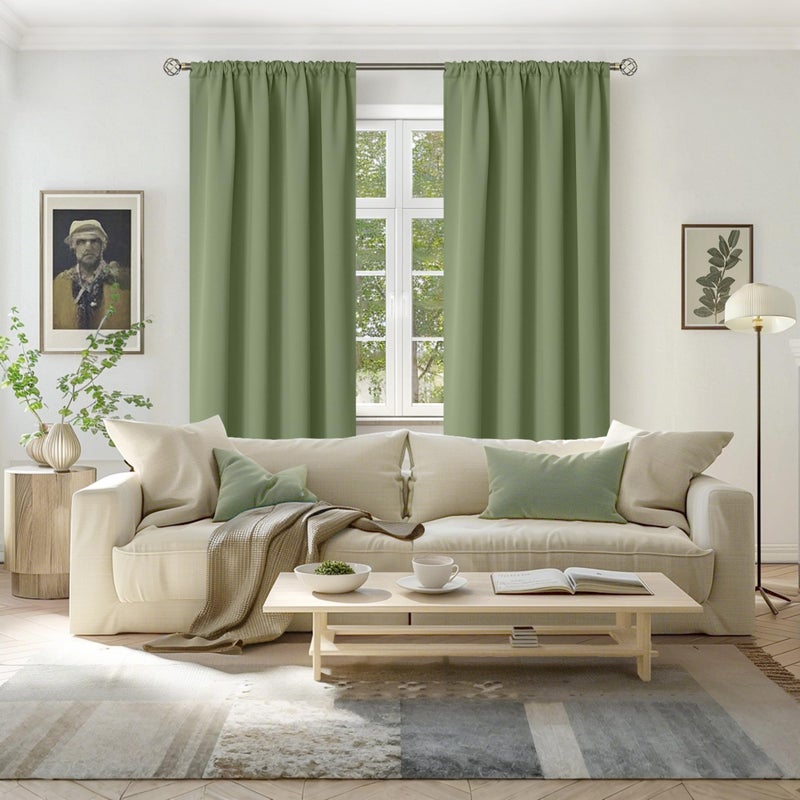 BGment Olive Green Blackout Curtains for Living Room - 84 Inch Length Thermal Insulated Drapes with Rod Pocket Room Darkening Privacy Spring Decor for Dining Bedroom, 2 Panels, 52 x 84 Inch - Image 2