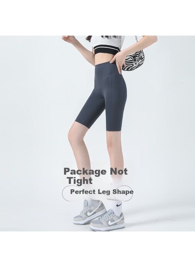 Don't speak Biyu Five-point Sharkskin Women's Shorts With Pockets Cool Feeling Bottoming Shorts Yoga Sports Pants Thin Grey M - Image 2