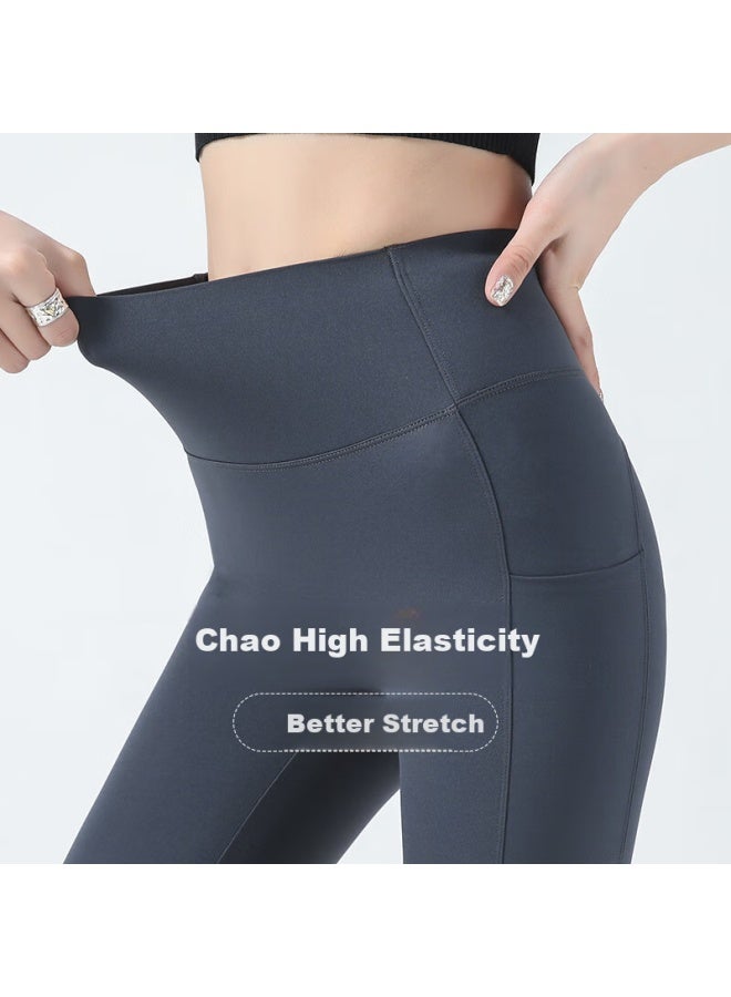 Don't speak Biyu Five-point Sharkskin Women's Shorts With Pockets Cool Feeling Bottoming Shorts Yoga Sports Pants Thin Grey M - Image 4